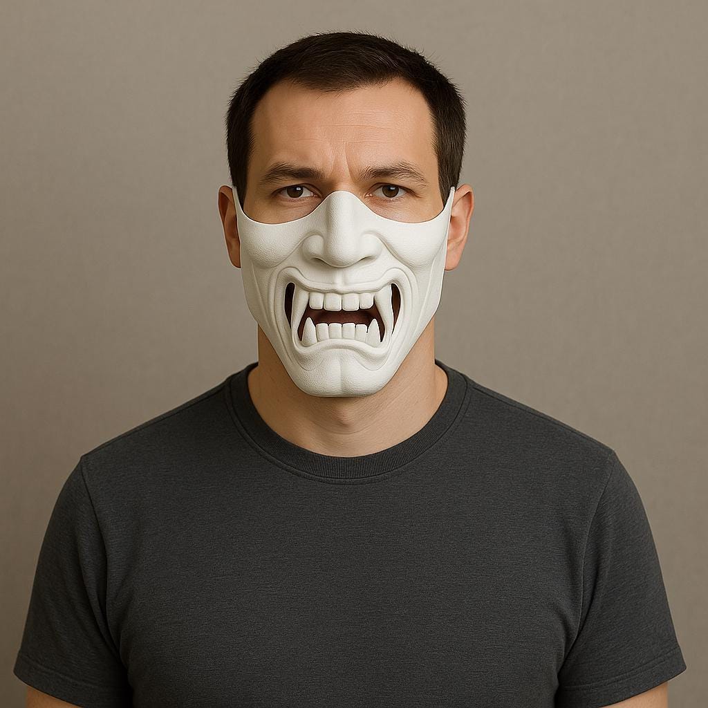 Alternate product view of 3D Printed Oni Samurai Half Face Mask.