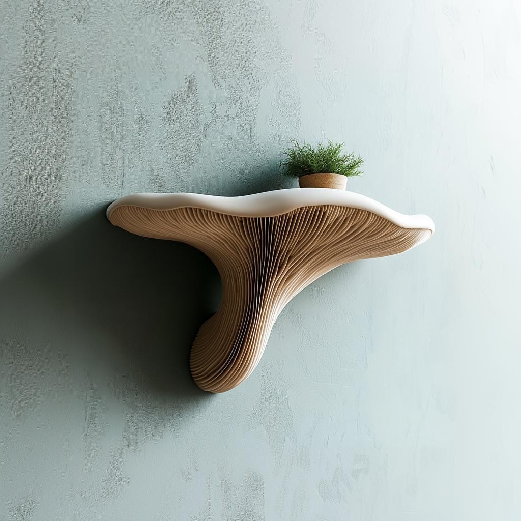Alternate product presentation of 3D Printed Fungi Wall Shelf.