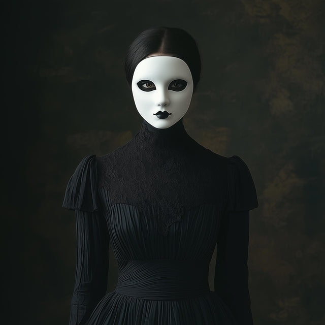 3D printed Victorian phantom mask with a haunting full-face silhouette and Gothic detailing.