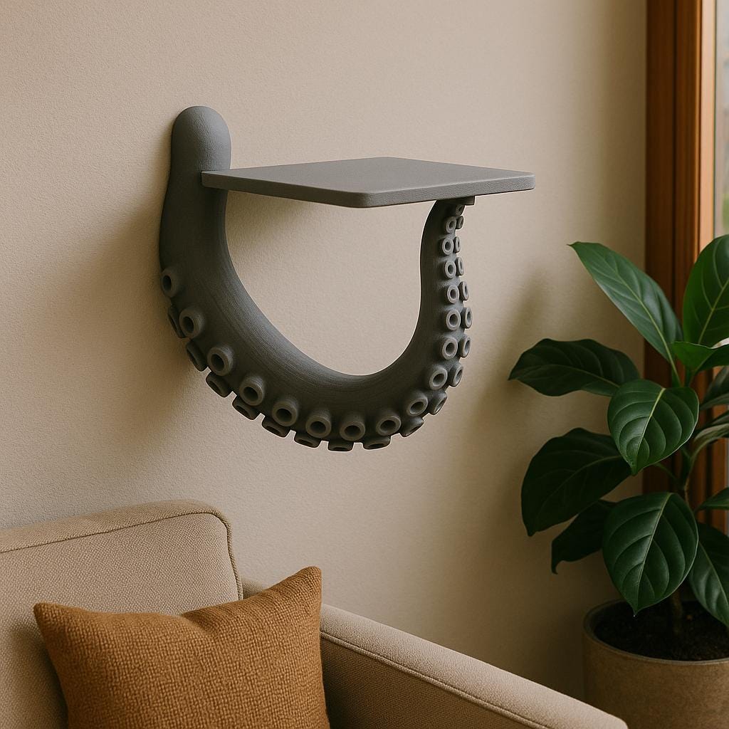 Alternate gallery view of 3D Printed Octopus Tentacle Wall Shelf.