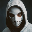 3D printed tactical skull mask with angular bone contours and dark armored facial details.