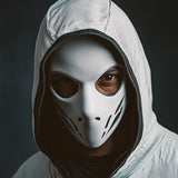 3D printed tactical skull mask with angular bone contours and dark armored facial details.