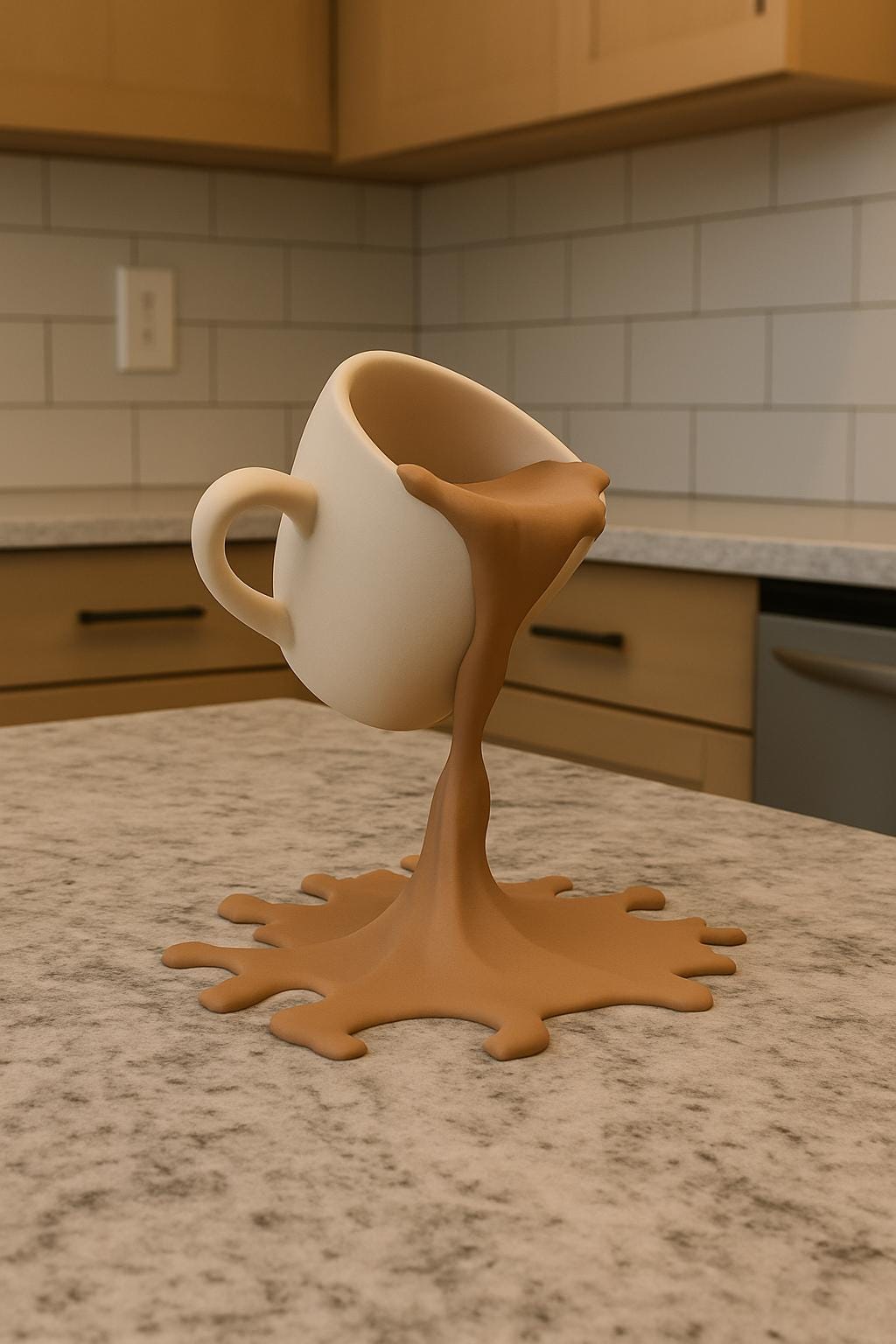 Product presentation view of 3D Printed Floating Spilled Coffee Sculpture.