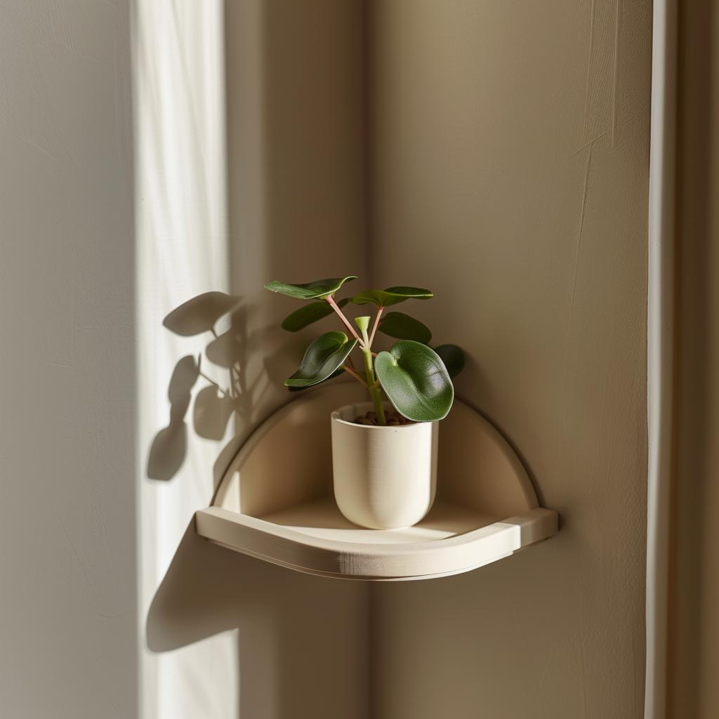 Product gallery view of 3D Printed Minimal Corner Wall Shelf.