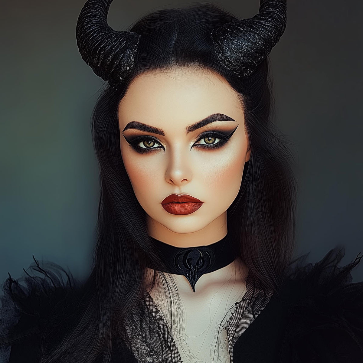 Product detail view of 3D Printed Gothic Demon Horns Costume Set.