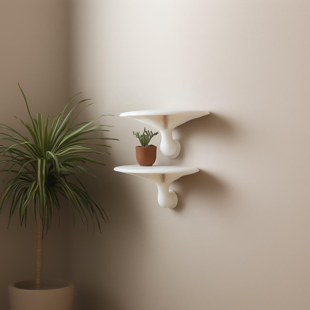 Product gallery view of 3D Printed Mushroom Wall Shelves.