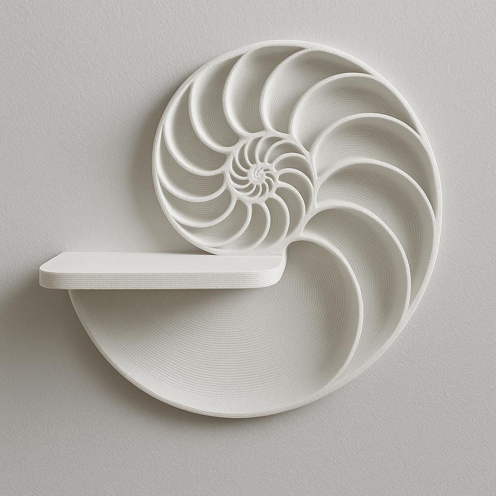 Product gallery image 2 of 3D Printed Nautilus Spiral Wall Shelf.