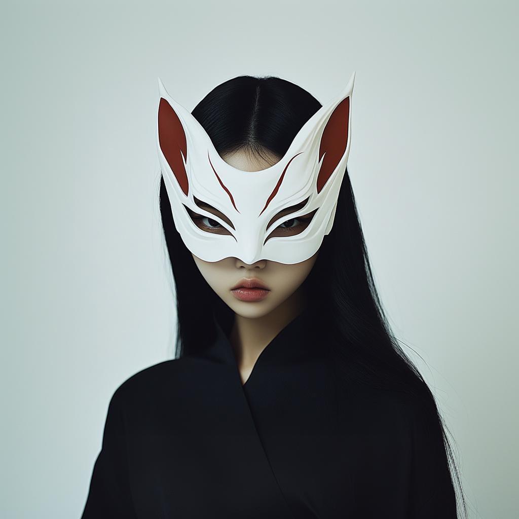 Alternate product presentation of 3D Printed Fox Spirit Half Mask.