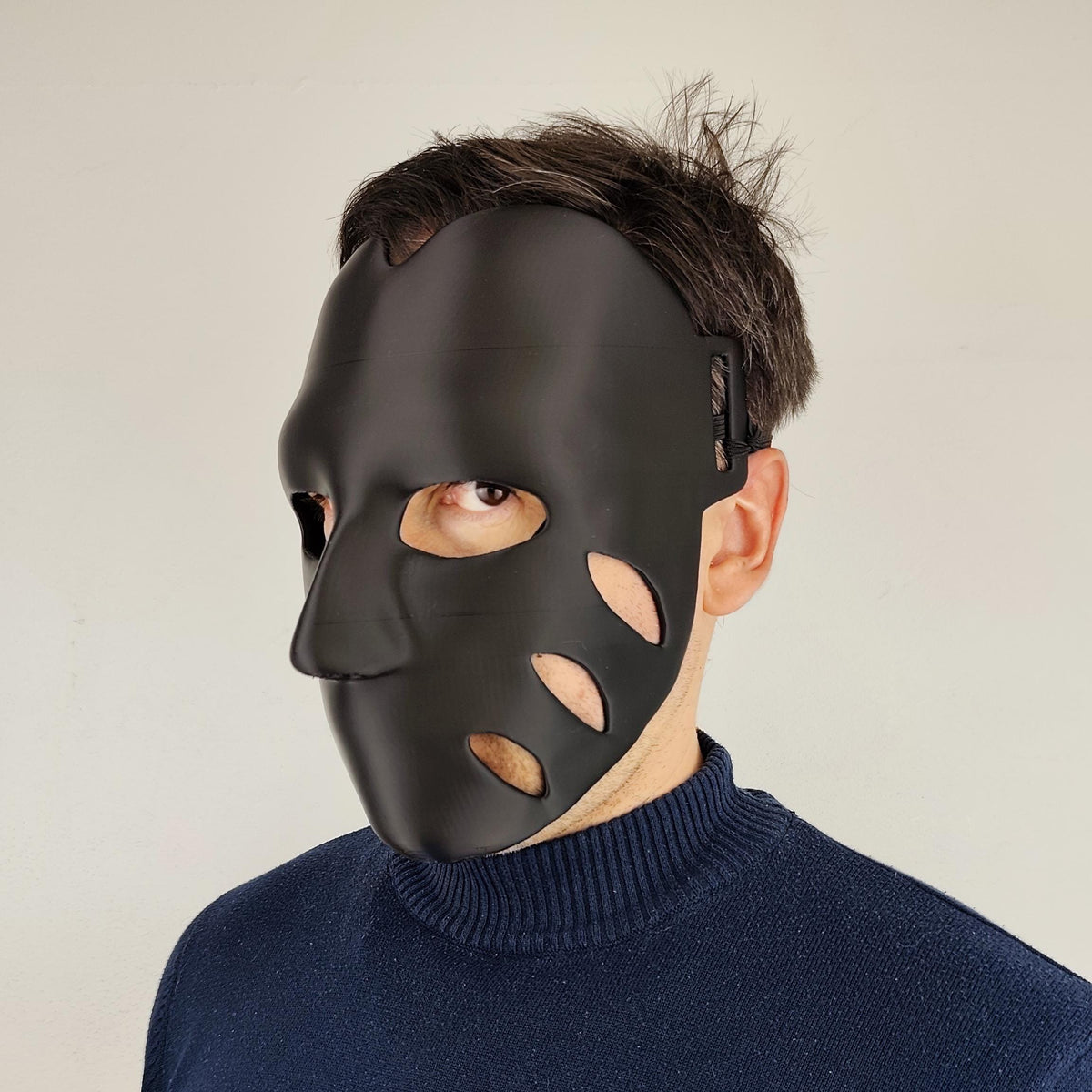 Product gallery view of 3D Printed Black Horror Cosplay Mask.