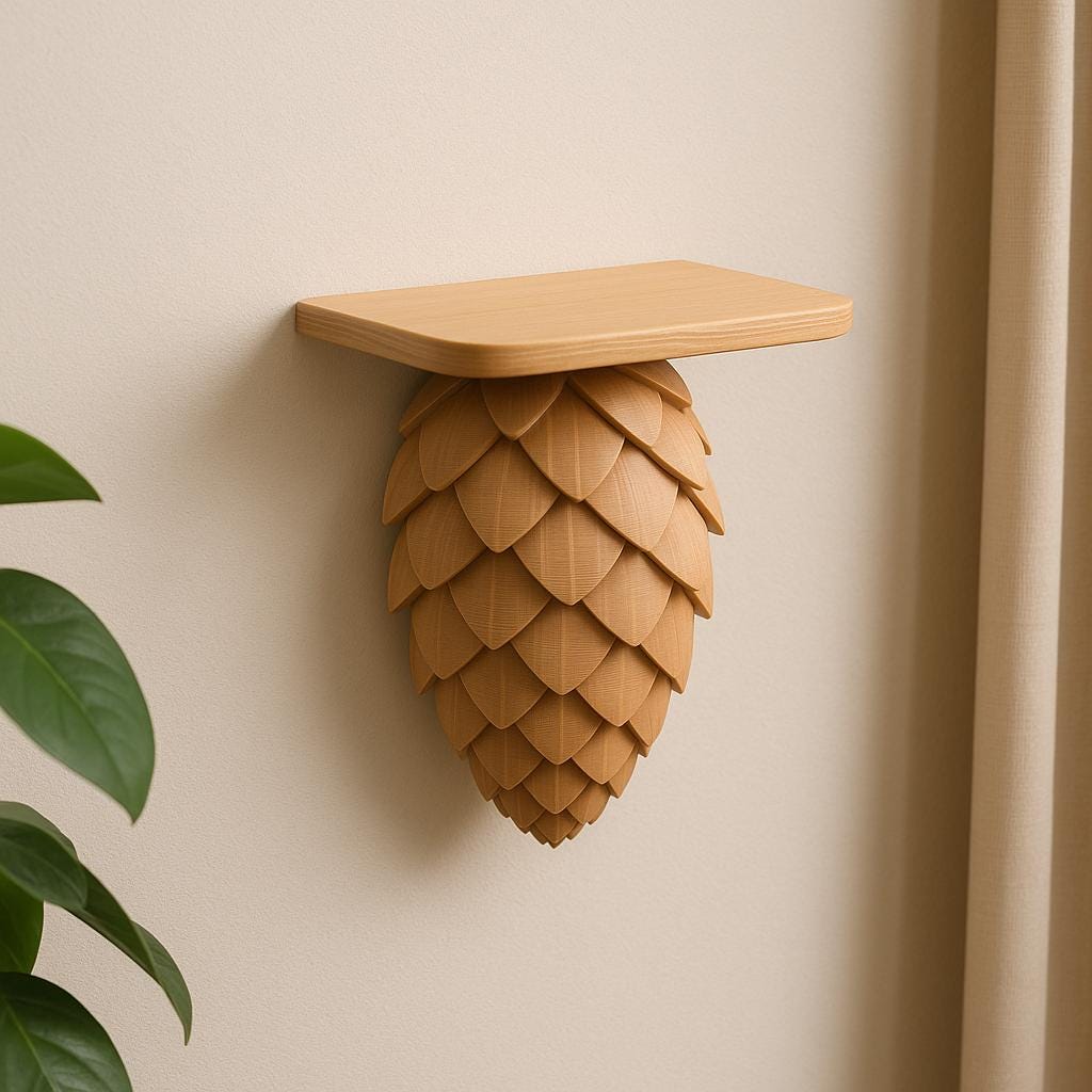 3D Printed Pinecone Wall Shelf shown in the product image.