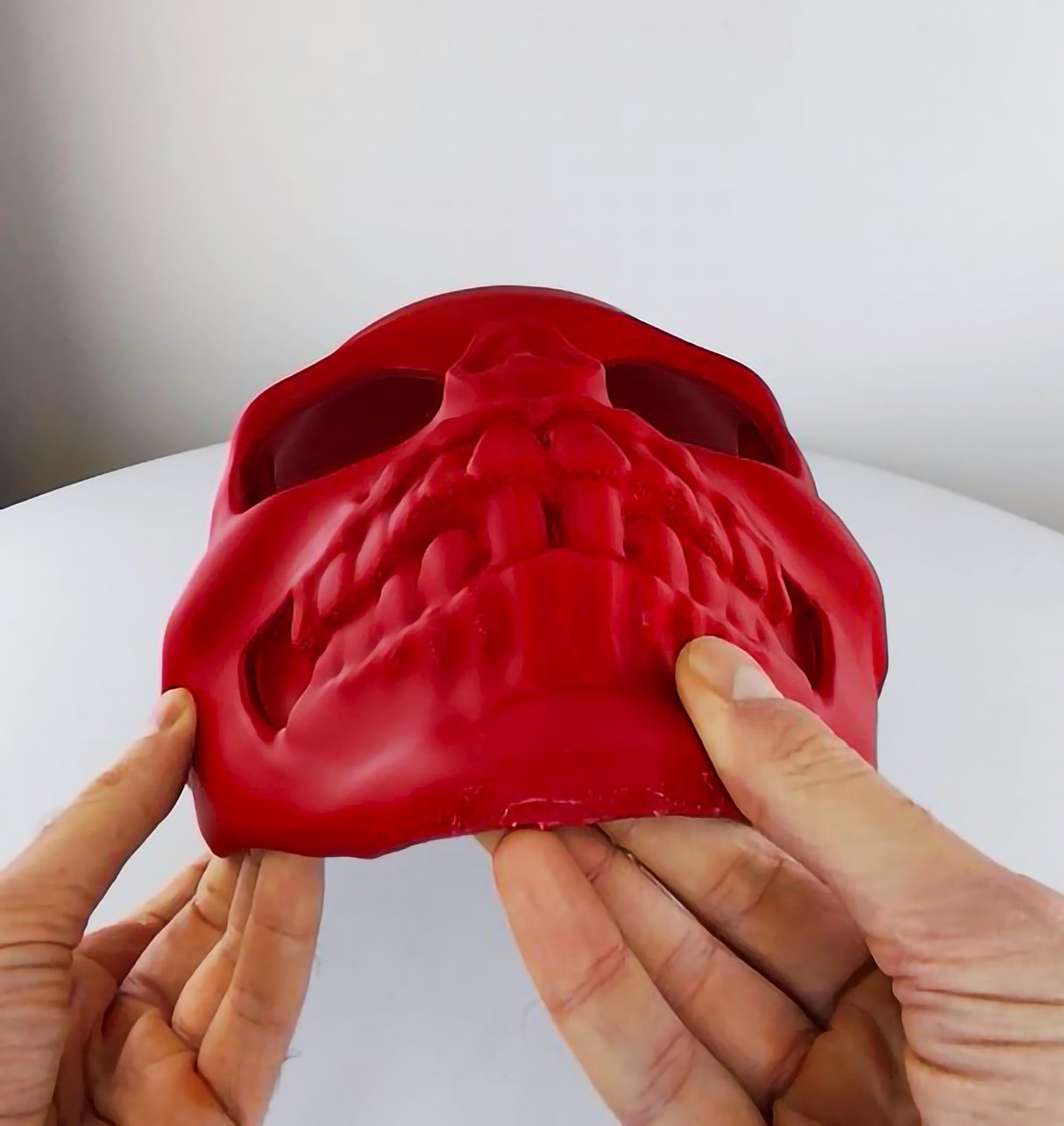 Product presentation view of 3D Printed Skull Mask.
