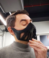 Product detail view of 3D Printed Futuristic Warrior Face Mask.