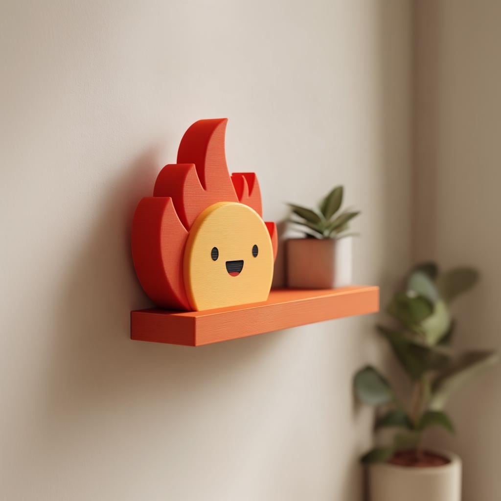 Product gallery view of 3D Printed Fire Sprite Wall Shelf.