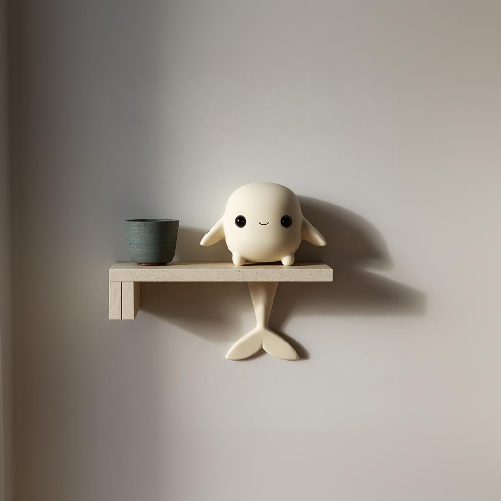 Product gallery view of 3D Printed Whale Character Wall Shelf.