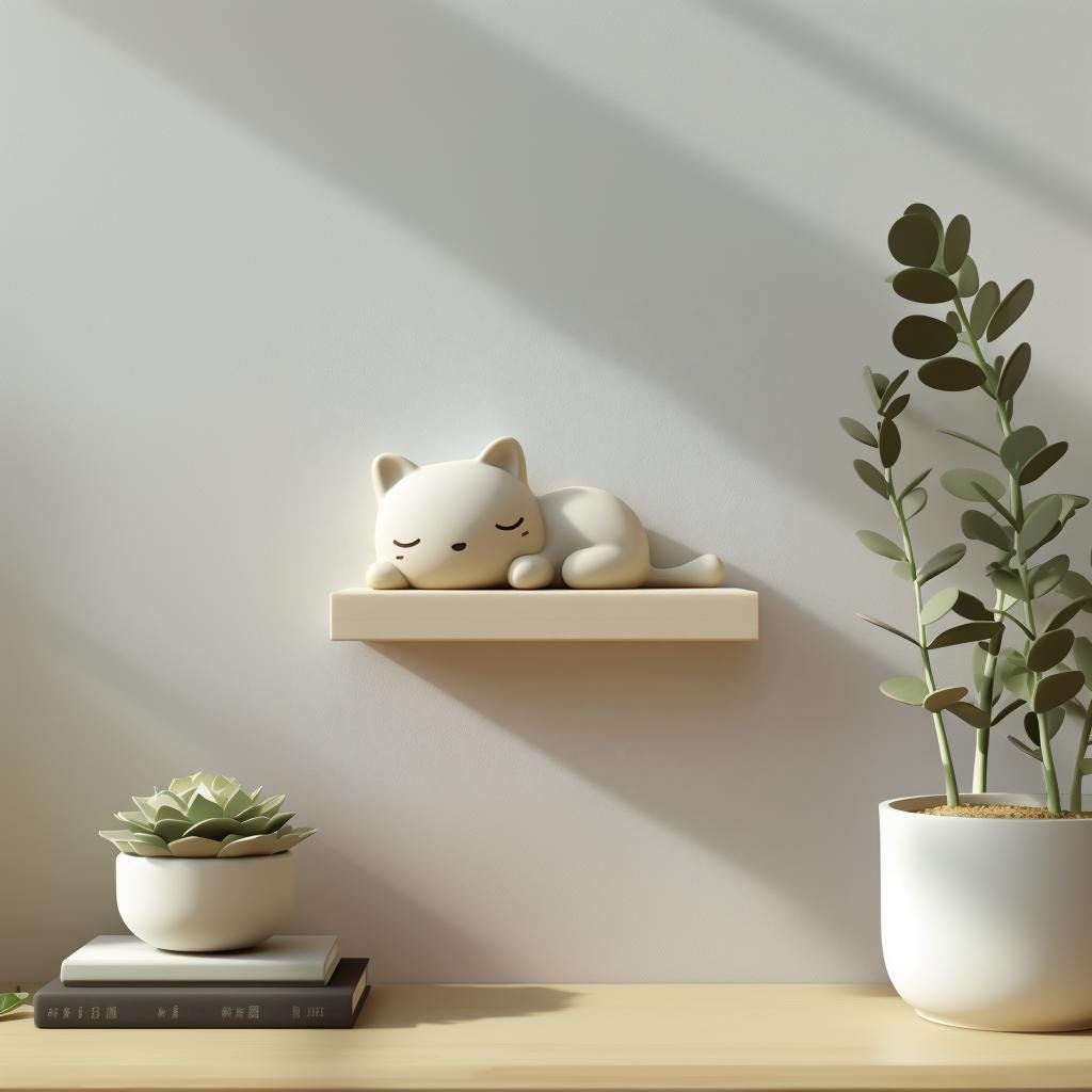 Alternate product view of 3D Printed Sleeping Cat Wall Shelf.