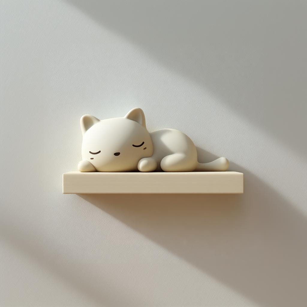 Product gallery view of 3D Printed Sleeping Cat Wall Shelf.