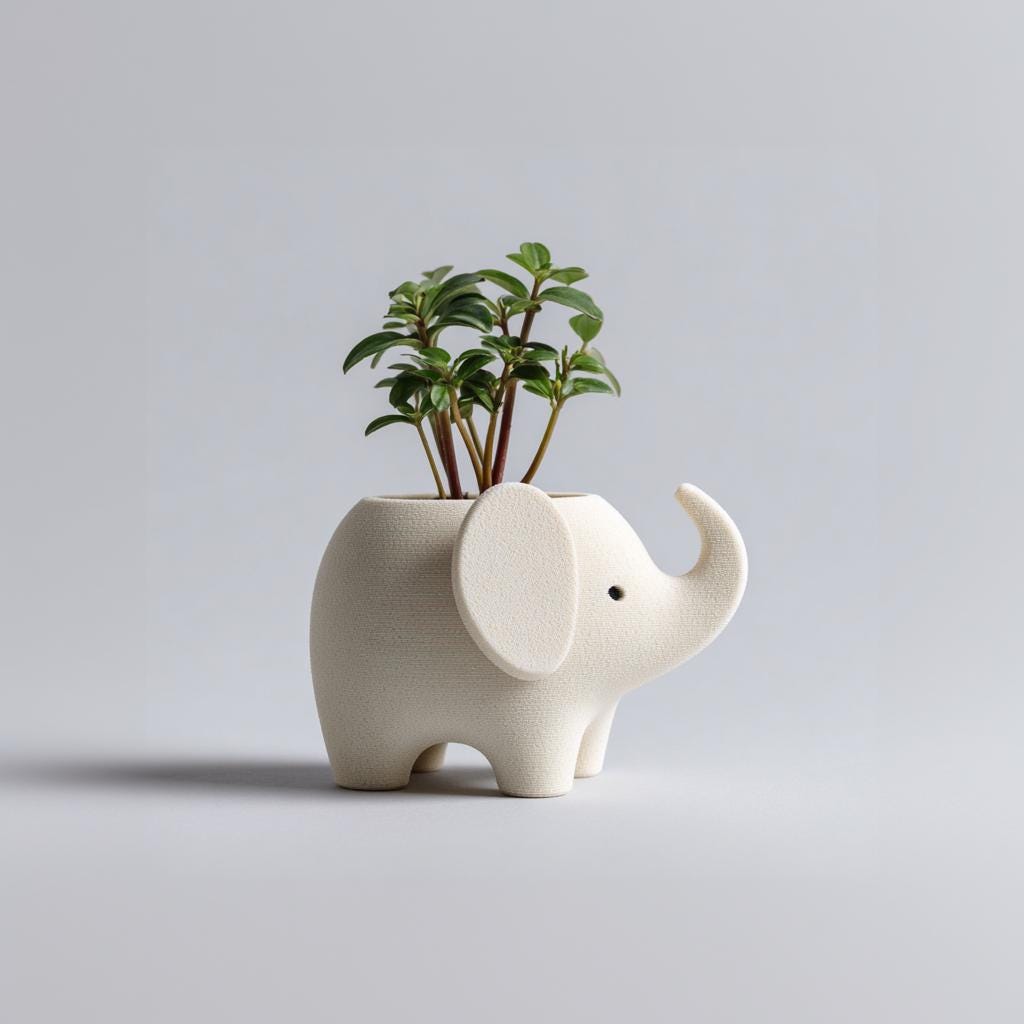 Product gallery view of 3D Printed Elephant Planter.