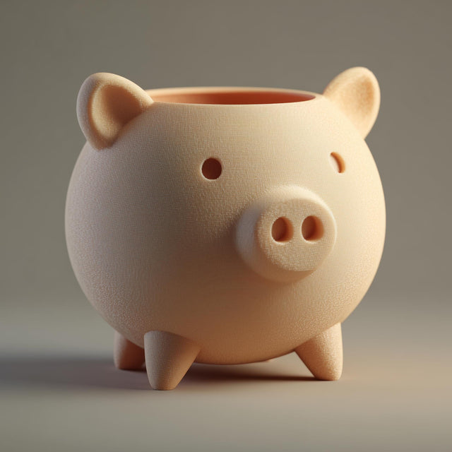 Small round pig-shaped planter with a matte 3D printed texture.