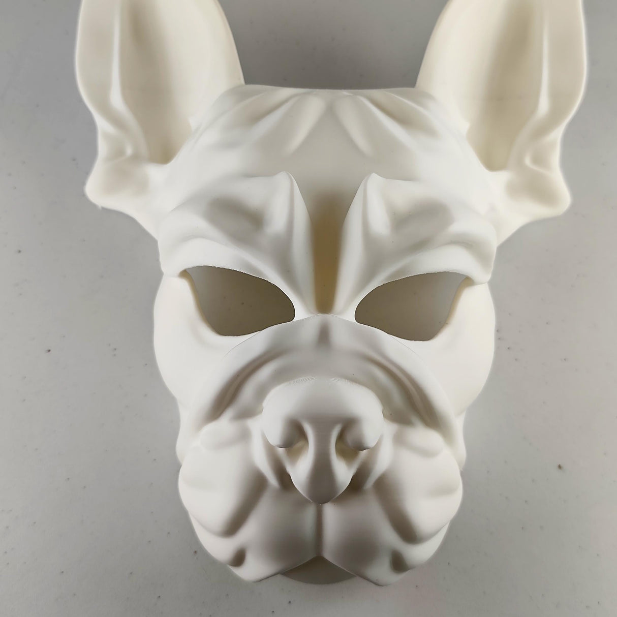 Product detail view of 3D Printed French Bulldog Costume Mask.