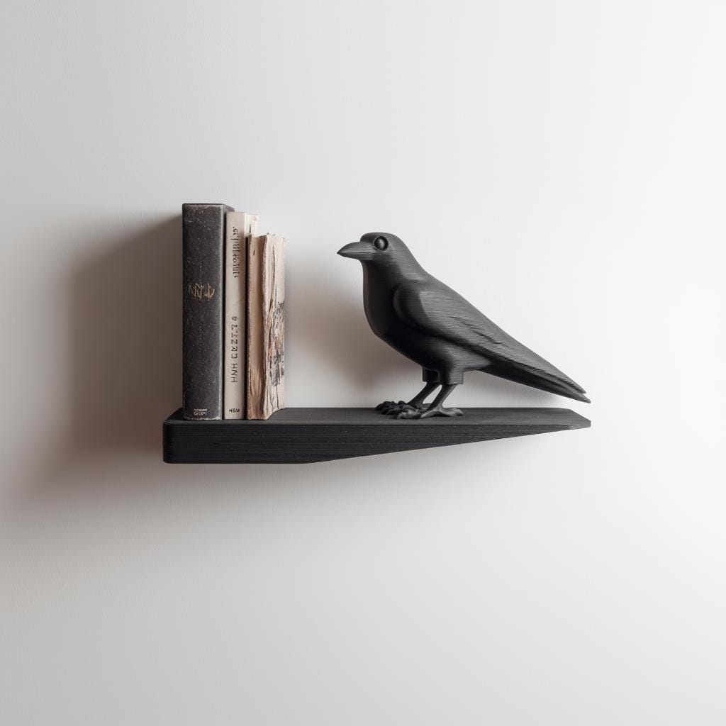 Product gallery view of 3D Printed Raven Wall Shelf.