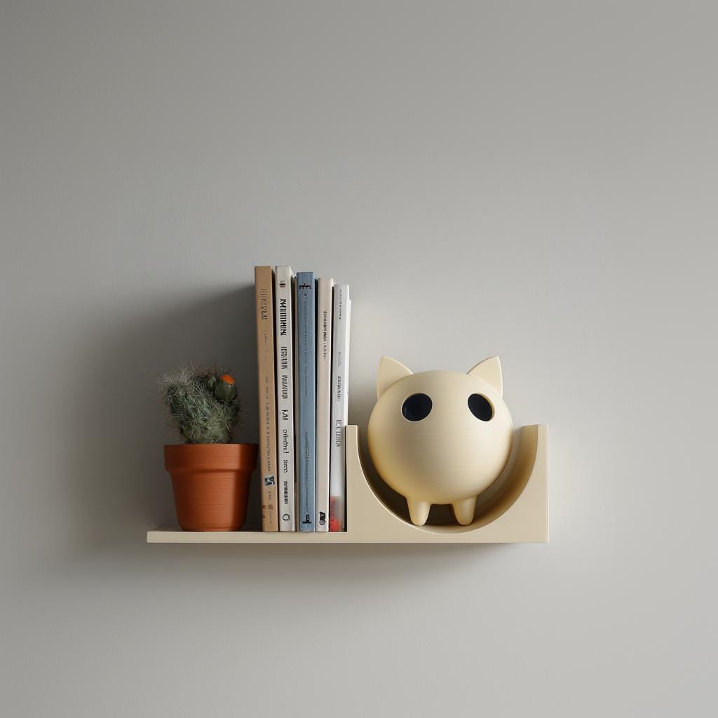 Alternate gallery view of 3D Printed Cat Bookend Wall Shelf.