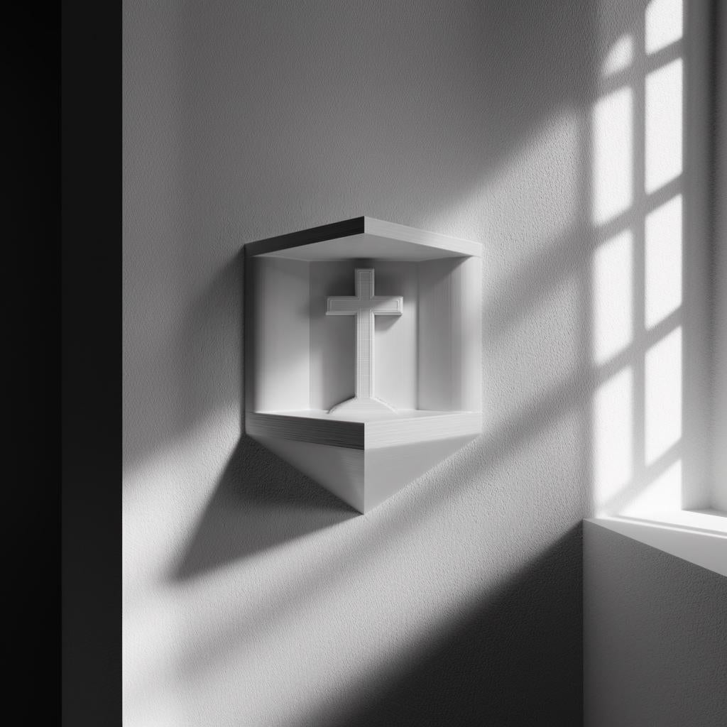 Alternate product view of 3D Printed Cross Prayer Niche Wall Shelf.