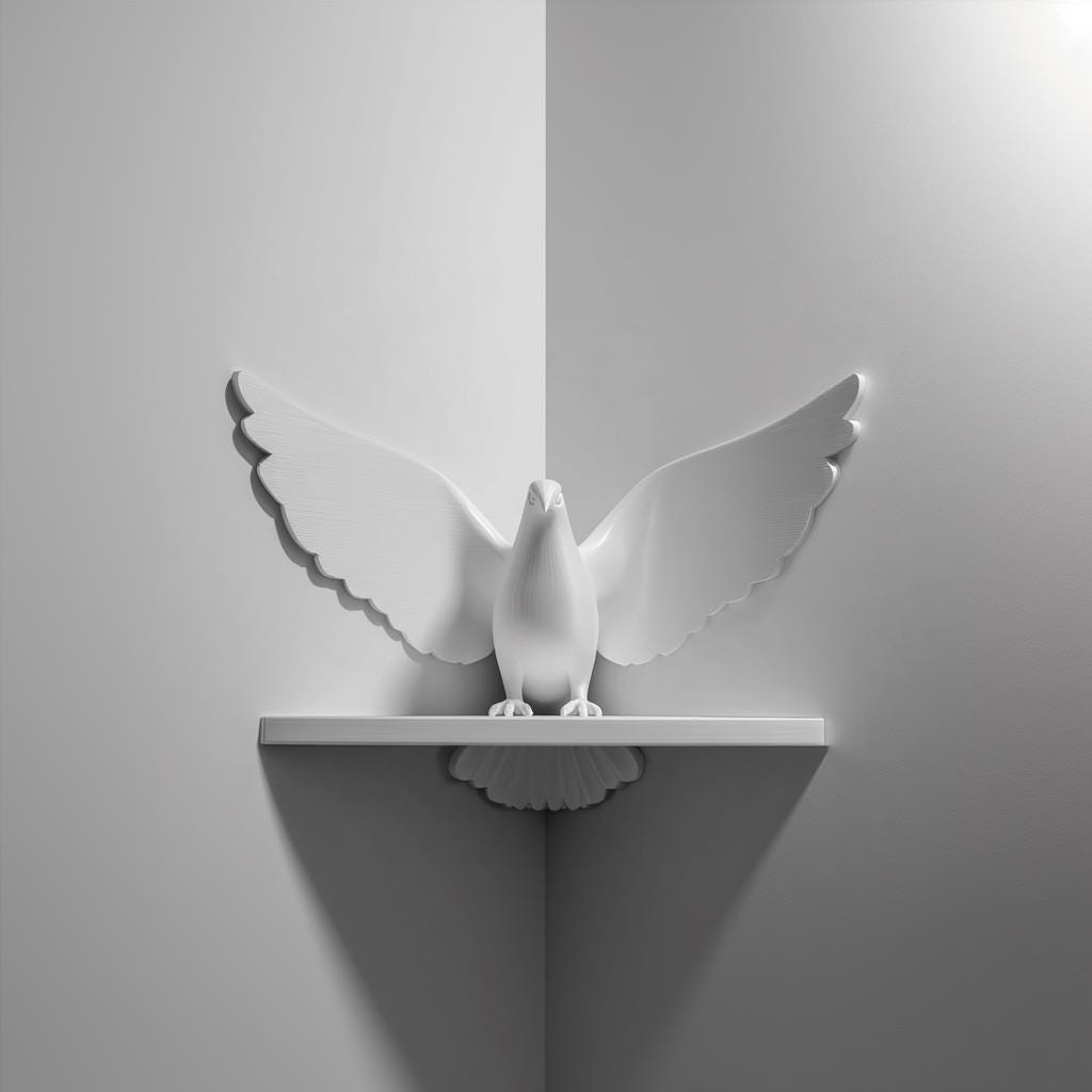 Product gallery view of 3D Printed Corner Dove Prayer Shelf.
