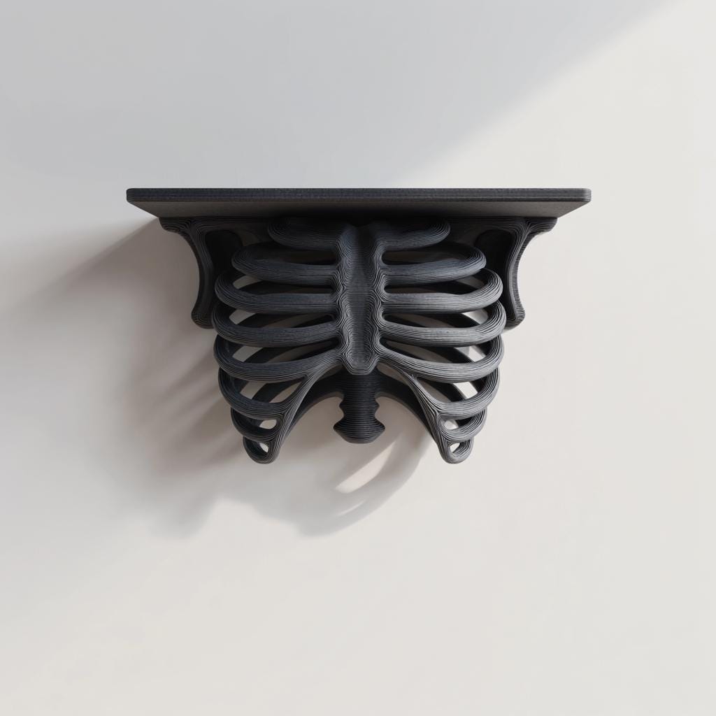 Product gallery view of 3D Printed Ribcage Wall Shelf.