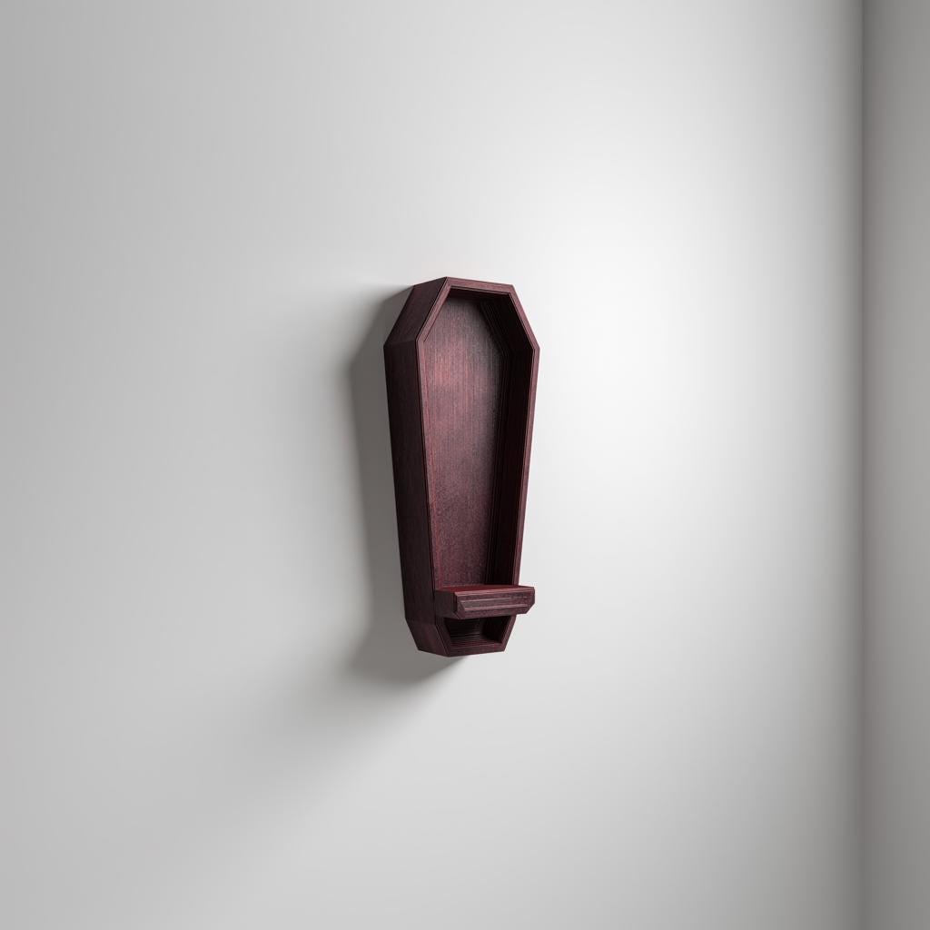 Alternate product view of 3D Printed Coffin Niche Wall Shelf.