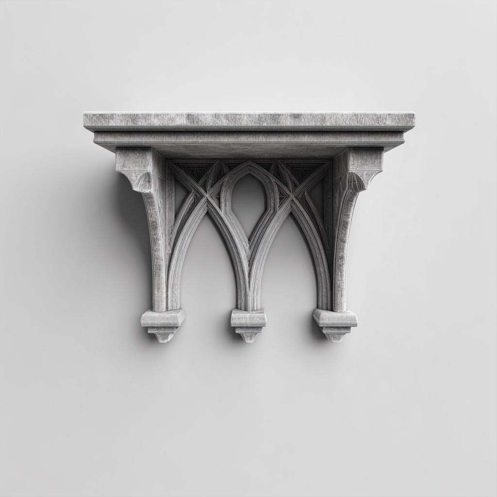 Product gallery view of 3D Printed Gothic Arch Wall Shelf.