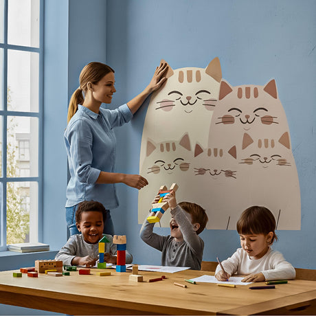 Cute Cat Family Wall Decal displayed in a room setting.