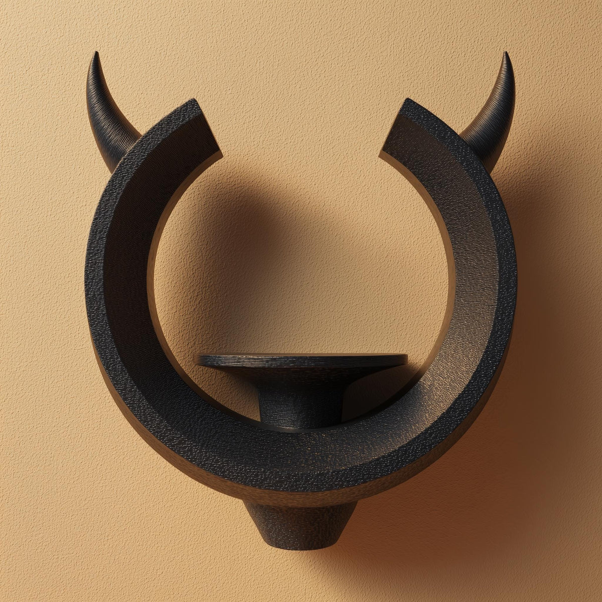 3D printed matte PLA wall shelf shaped like an open ring.
