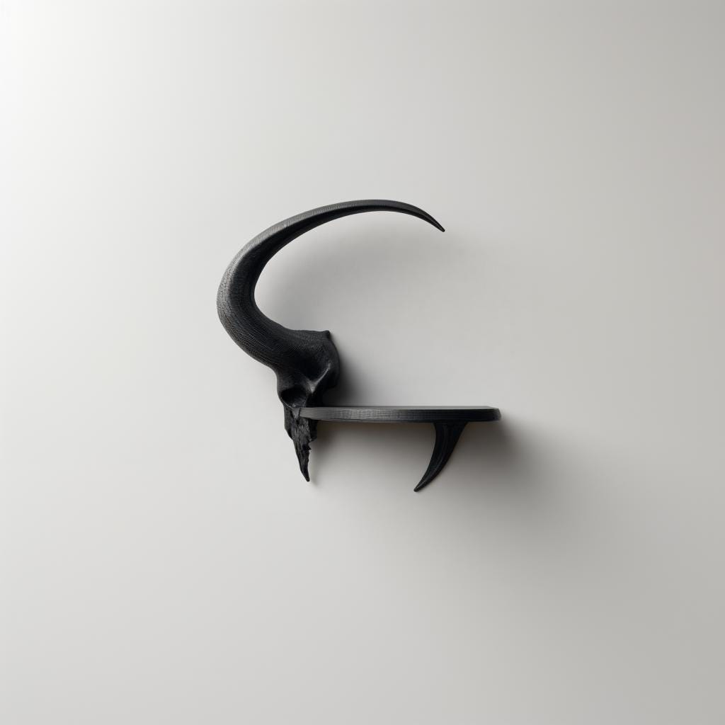 Alternate product view of 3D Printed Ram Skull Wall Shelf.