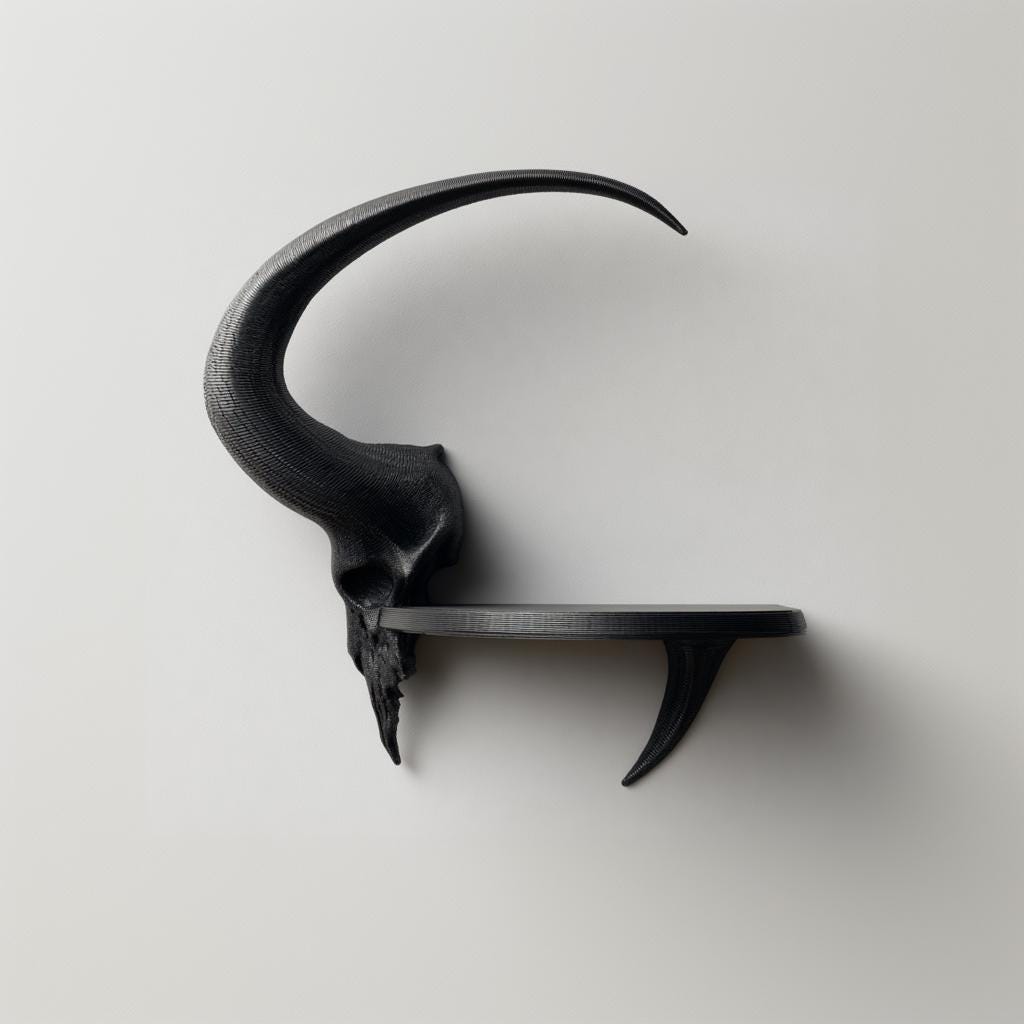 Product gallery view of 3D Printed Ram Skull Wall Shelf.