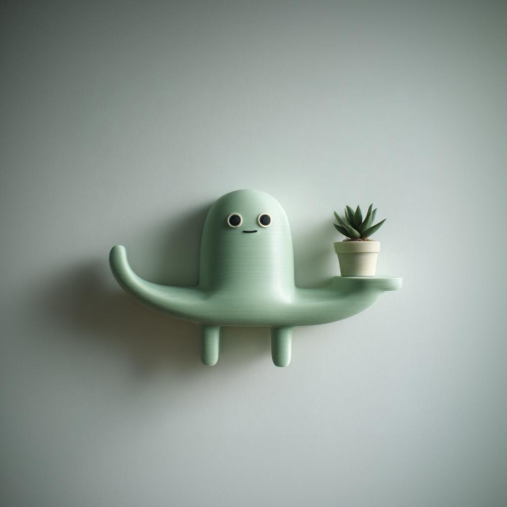 Product gallery view of 3D Printed Cute Creature Wall Shelf.