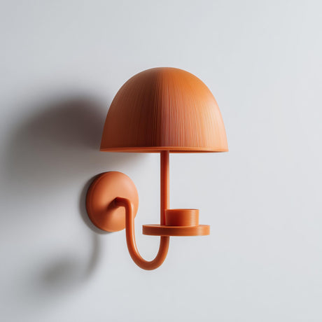 3D printed matte PLA wall-mounted mushroom shaped candle holder with a domed shade and small round platform.