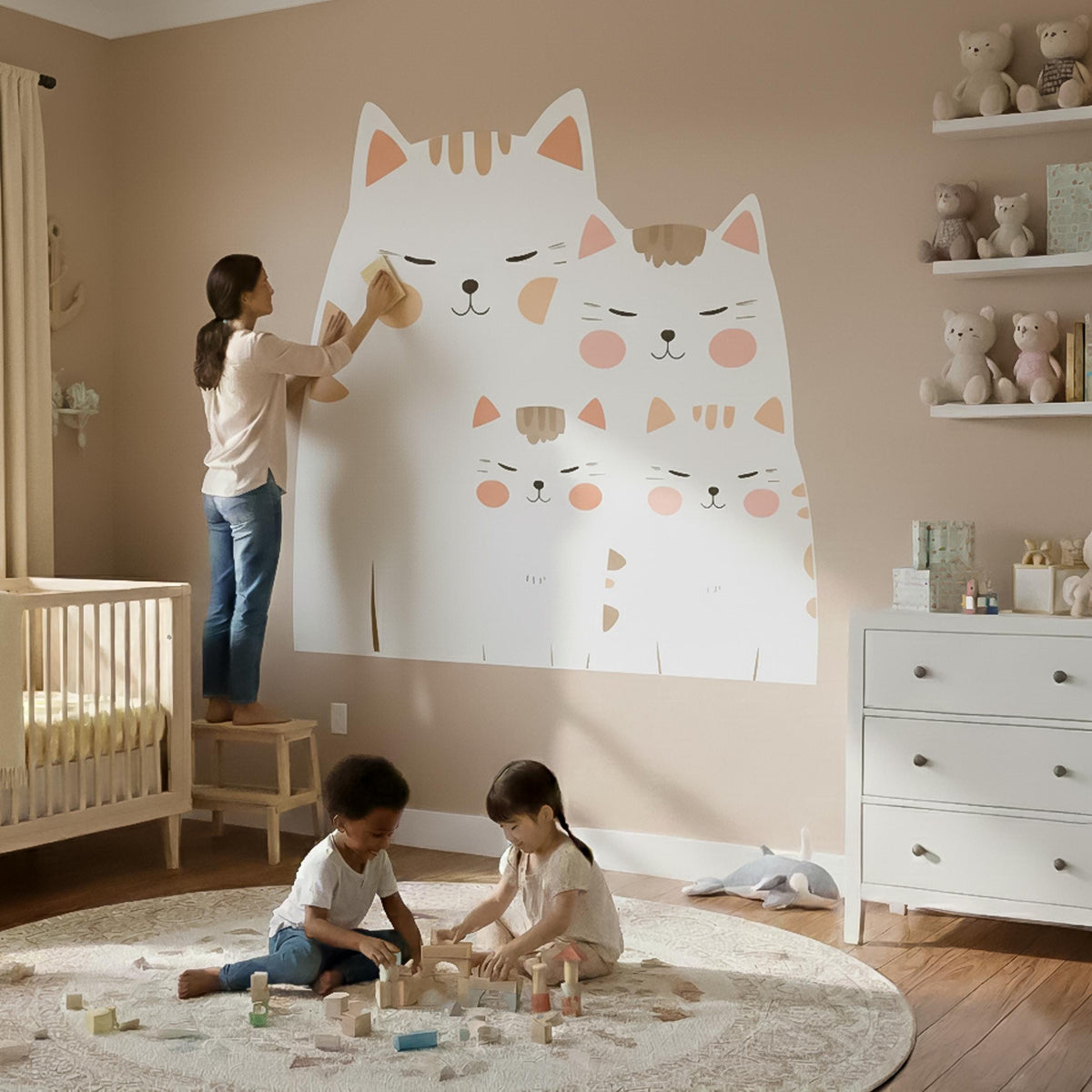 Alternate product presentation of Cute Cat Family Wall Decal.