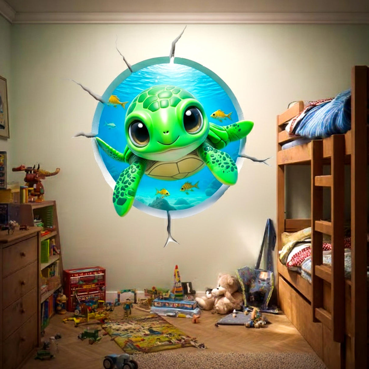 Sea turtle ocean portal wall decal with an underwater scene