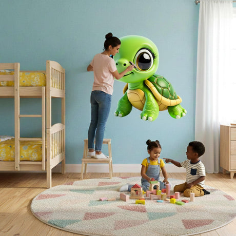 Cute green cartoon sea turtle wall decal for nursery decor