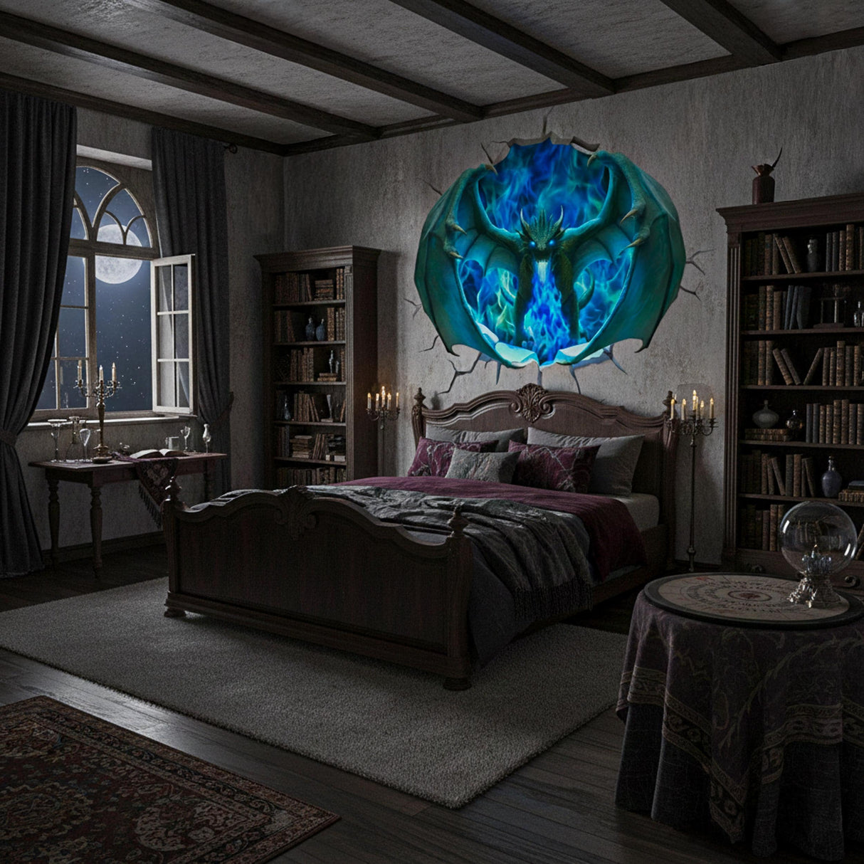 Alternate product view of 3D Blue Fire Dragon Wall Decal.
