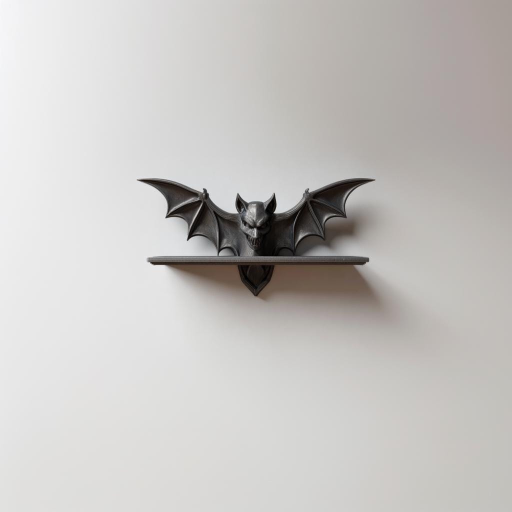 Alternate product view of 3D Printed Gothic Bat Wall Shelf.