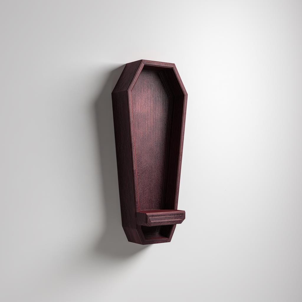 Product gallery view of 3D Printed Coffin Niche Wall Shelf.