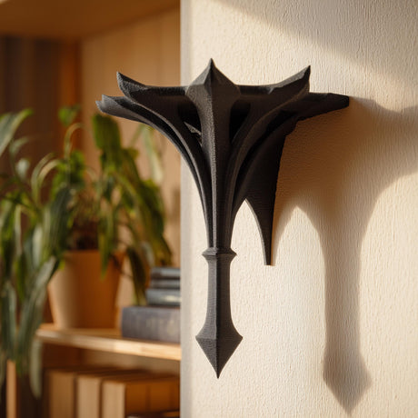 Small gothic-style 3D printed wall shelf bracket with a pointed spire shape.
