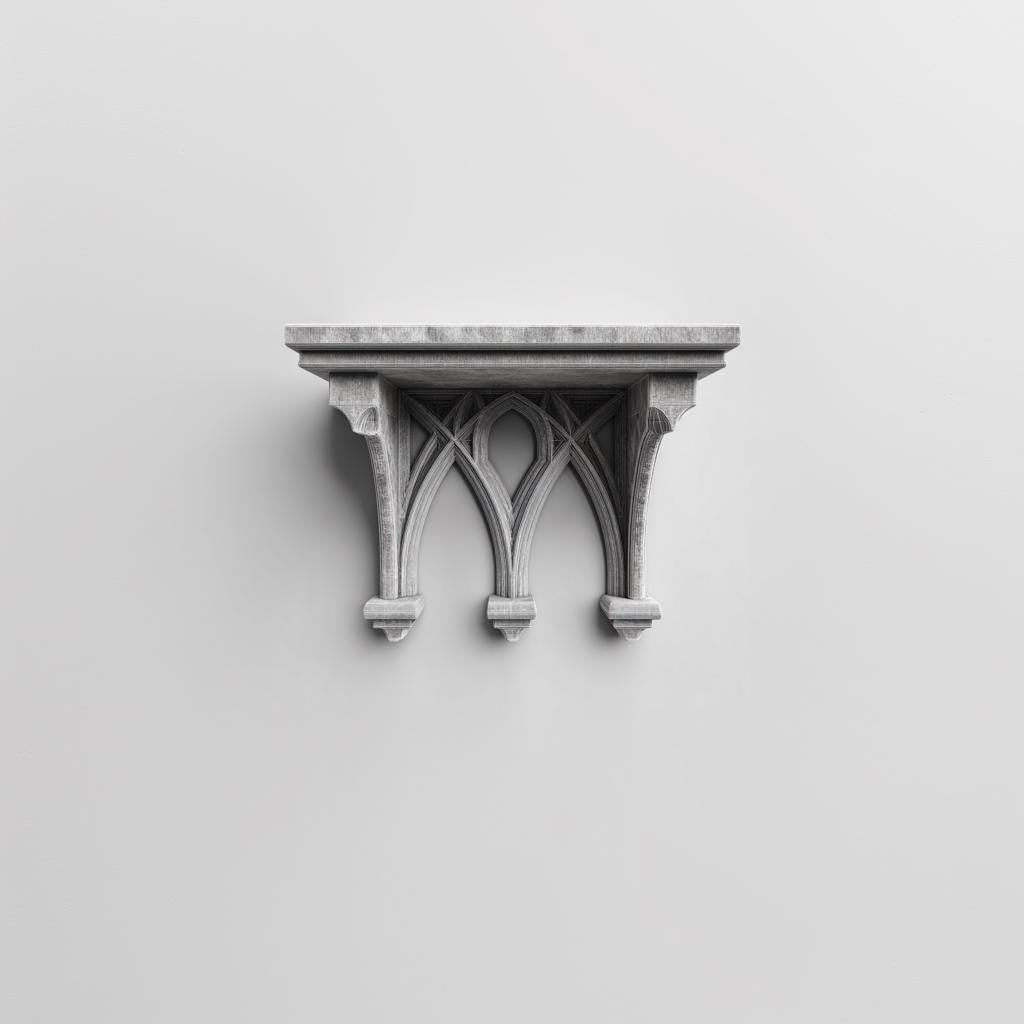 Alternate product view of 3D Printed Gothic Arch Wall Shelf.