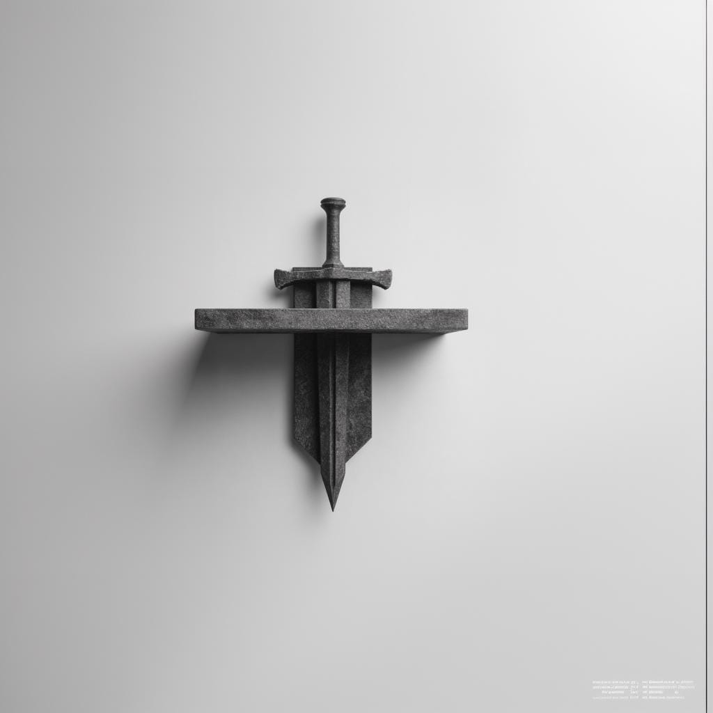 Alternate product view of 3D Printed Removable Sword Wall Shelf.