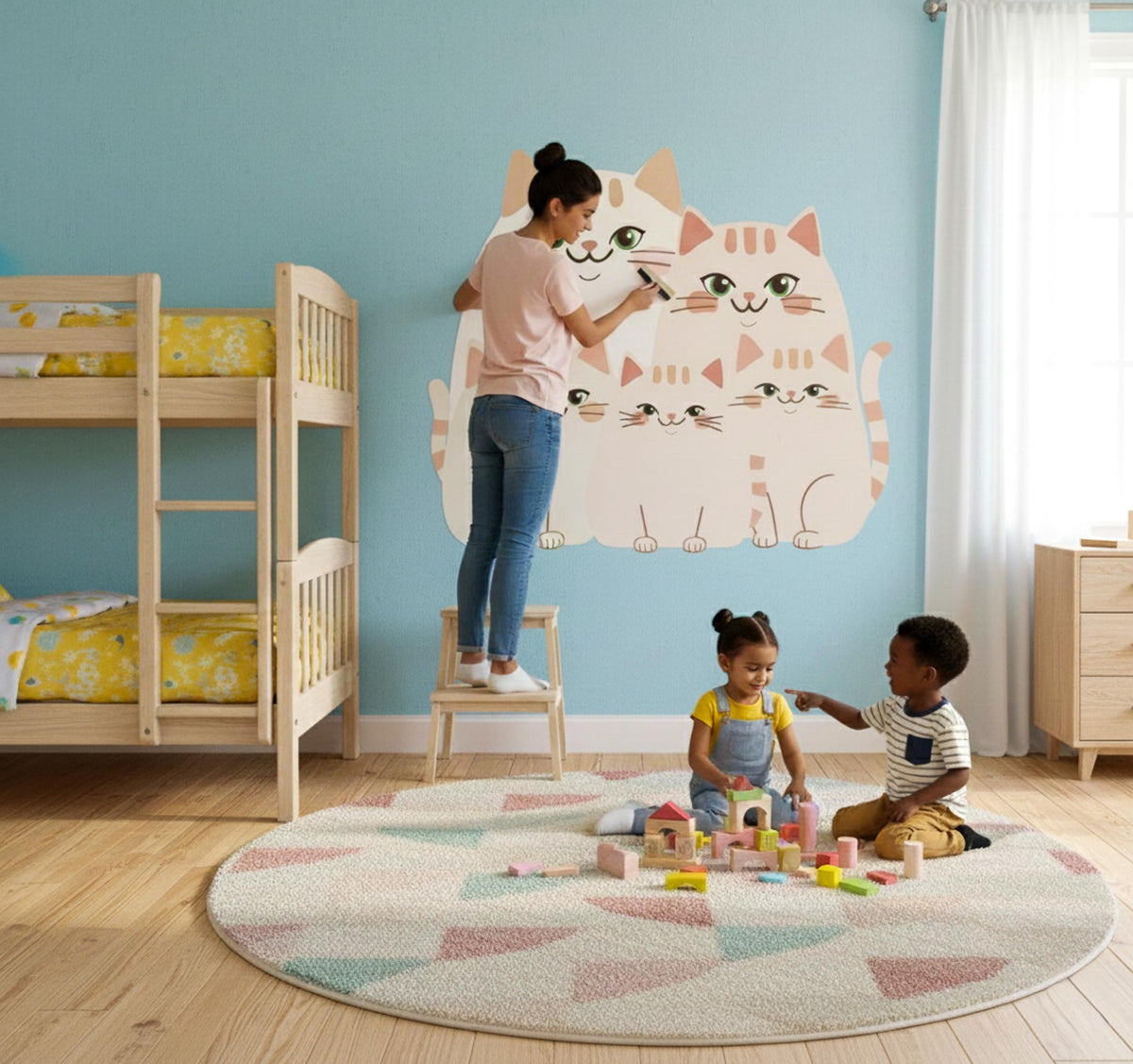 Product detail view of Cute Cat Family Wall Decal.