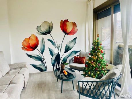 Watercolor Tulip Wall Decal displayed in a room setting.
