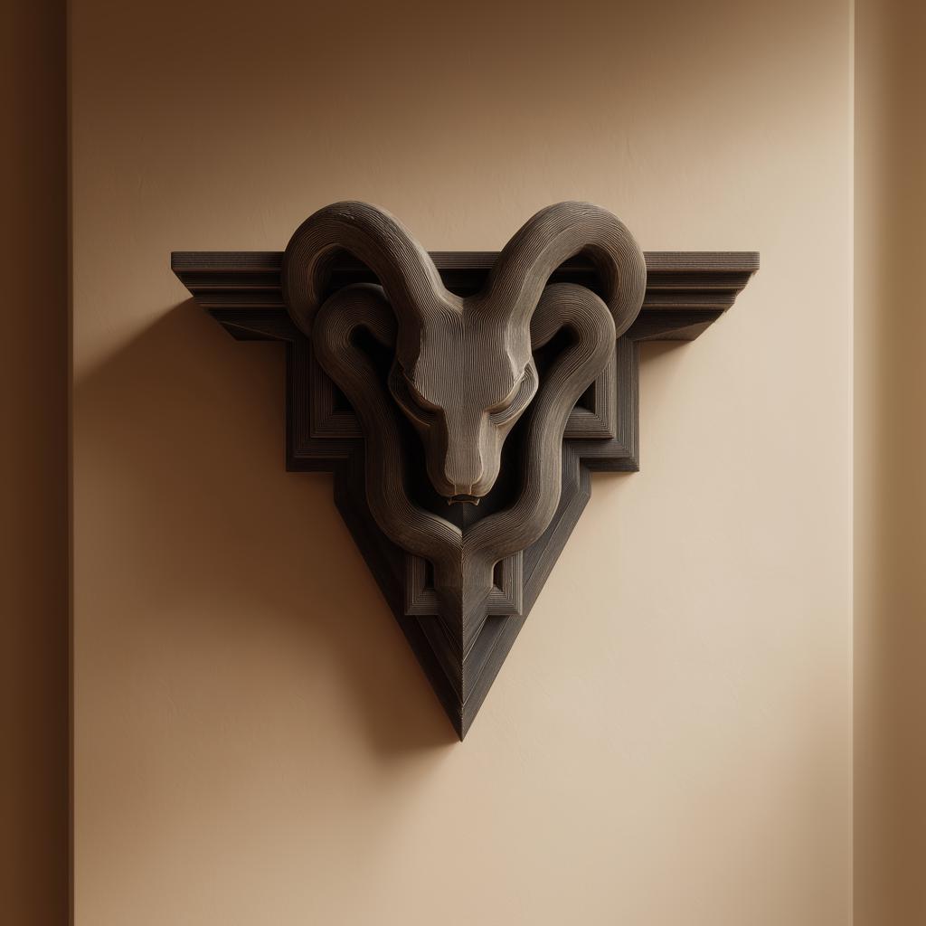 Product gallery view of 3D Printed Gothic Ram Head Wall Shelf.