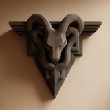 Alternate product presentation of 3D Printed Gothic Ram Head Wall Shelf.