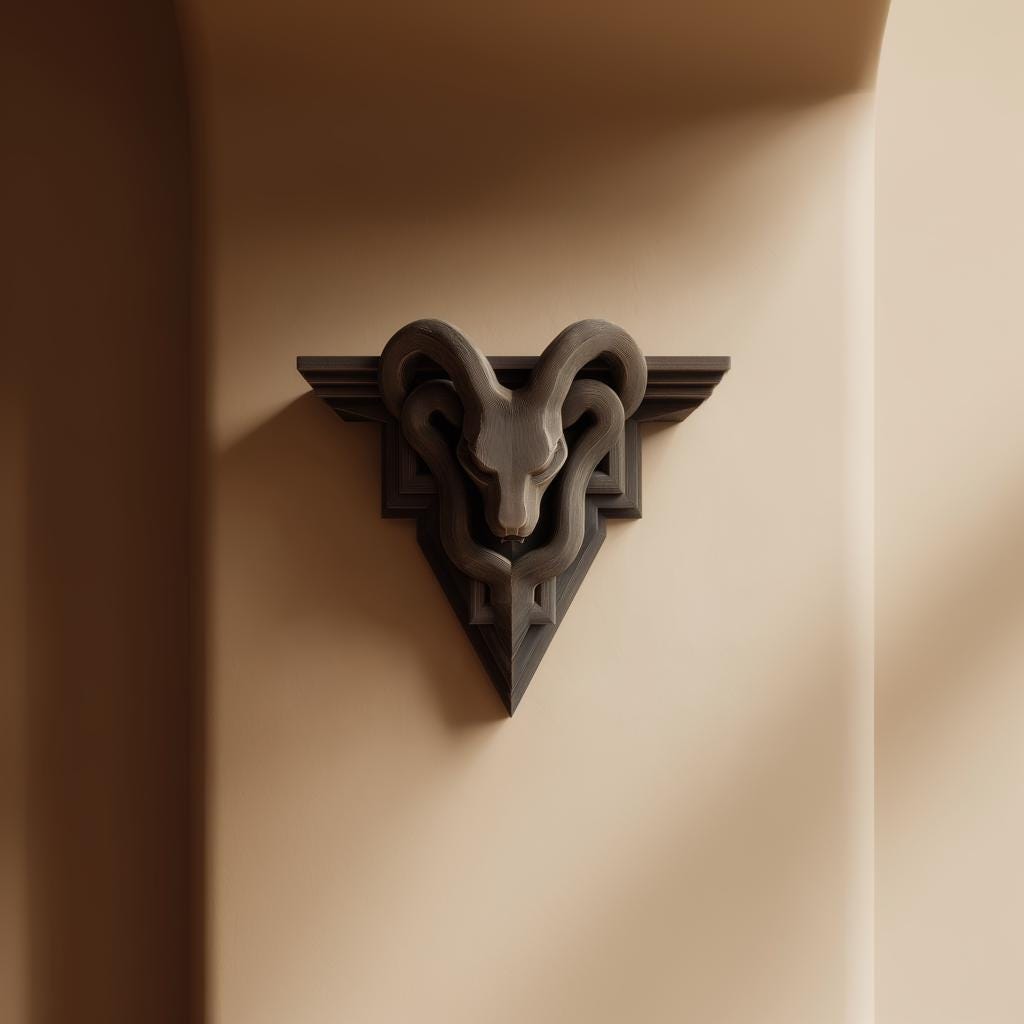 Alternate product view of 3D Printed Gothic Ram Head Wall Shelf.